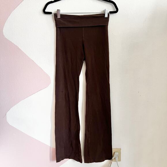 Brown Fold Over Flare Leggings, Y2K 2000s Lounge Yoga Pants Soft Stretchy Small - Picture 1 of 9